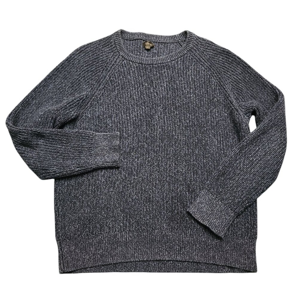 J Crew Sweater Mens L Blue Heritage Cable Knit Heavy Pullover Black Label Preppy